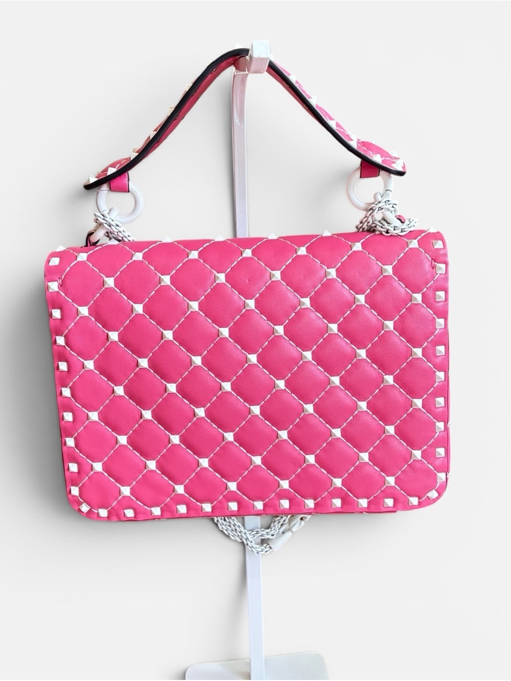 Valentino Garavani Rockstud Spike Pink Quilted Leather Shoulder Bag - Picture 2 of 12